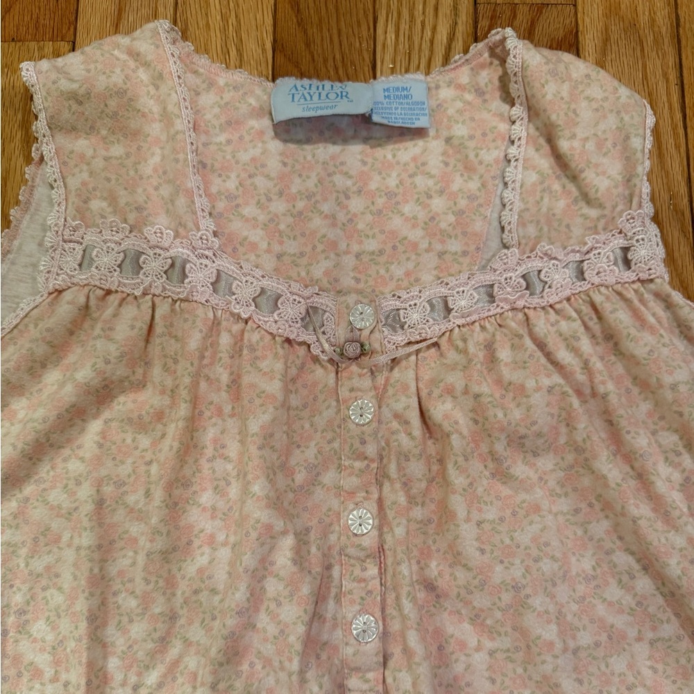 VTG Ashley Taylor Pink and Cream Floral Lace Nightgown Grannycore Fairy